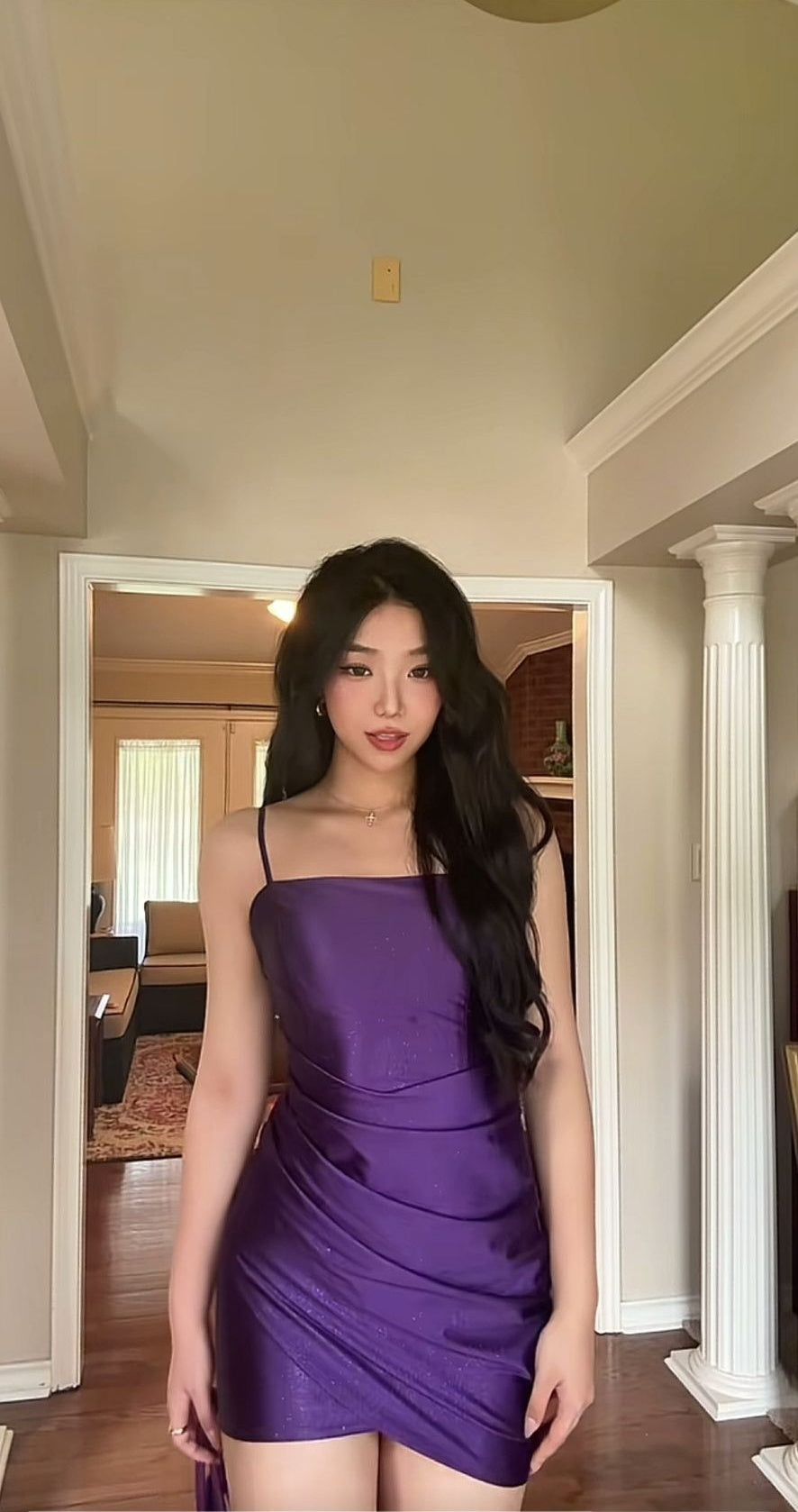 Fashion Tight Homecoming Dresses Satin Spaghetti Strap Short Prom Dresses Purple Birthday Dresses ED04537