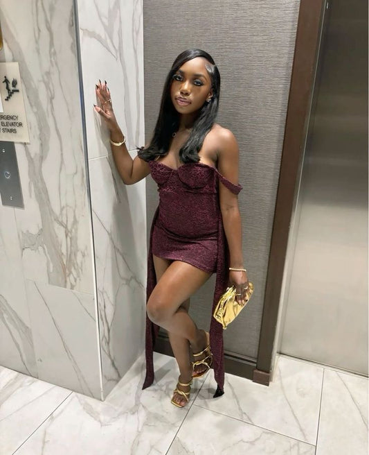 Sexy Off-the-shoulder Tight Homecoming Dresses, Grape Short Prom Dresses, Lace Birthday Dresses ED04603