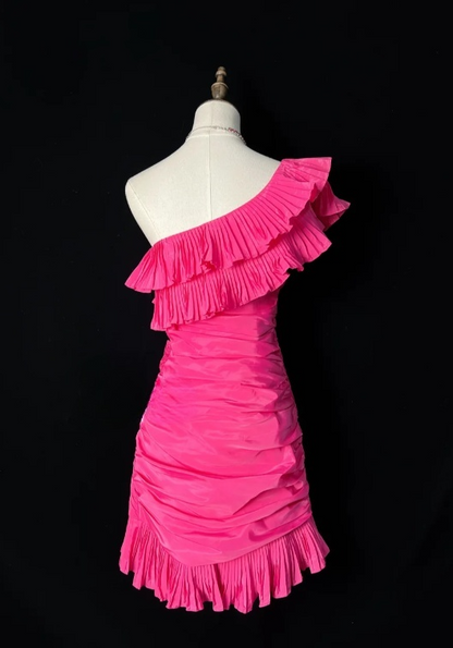Sexy One Shoulder Tight Homecoming Dresses Pink Short Prom Dresses, Pleated Taffeta Birthday Dresses ED04604