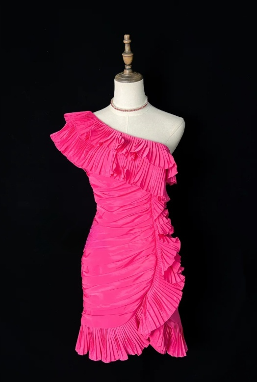 Sexy One Shoulder Tight Homecoming Dresses Pink Short Prom Dresses, Pleated Taffeta Birthday Dresses ED04604