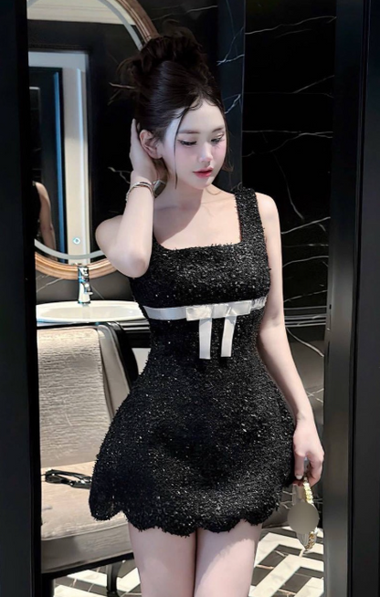 Sweet Square Neck A-Line Short Prom Dresses Black Birthday Dresses Sequin Homecoming Dresses ED04683