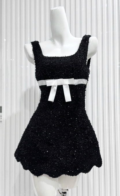 Sweet Square Neck A-Line Short Prom Dresses Black Birthday Dresses Sequin Homecoming Dresses ED04683