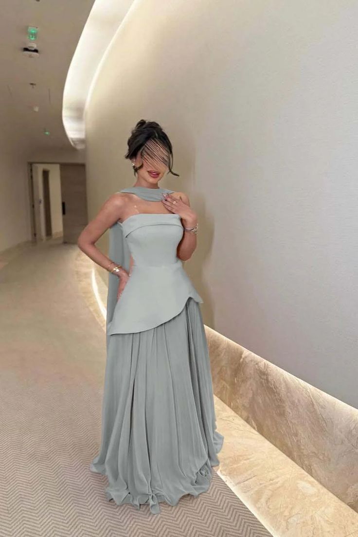 Chic A-Line Long Prom Dresses Strapless Satin Chiffon Bridesmaid Dresses ED05306