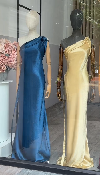 Simple Blue Sheath Wedding Guest Dresses Satin One-shoulder Sleeveless Evening Dresses Sleeveless Formal Dresses ED05417