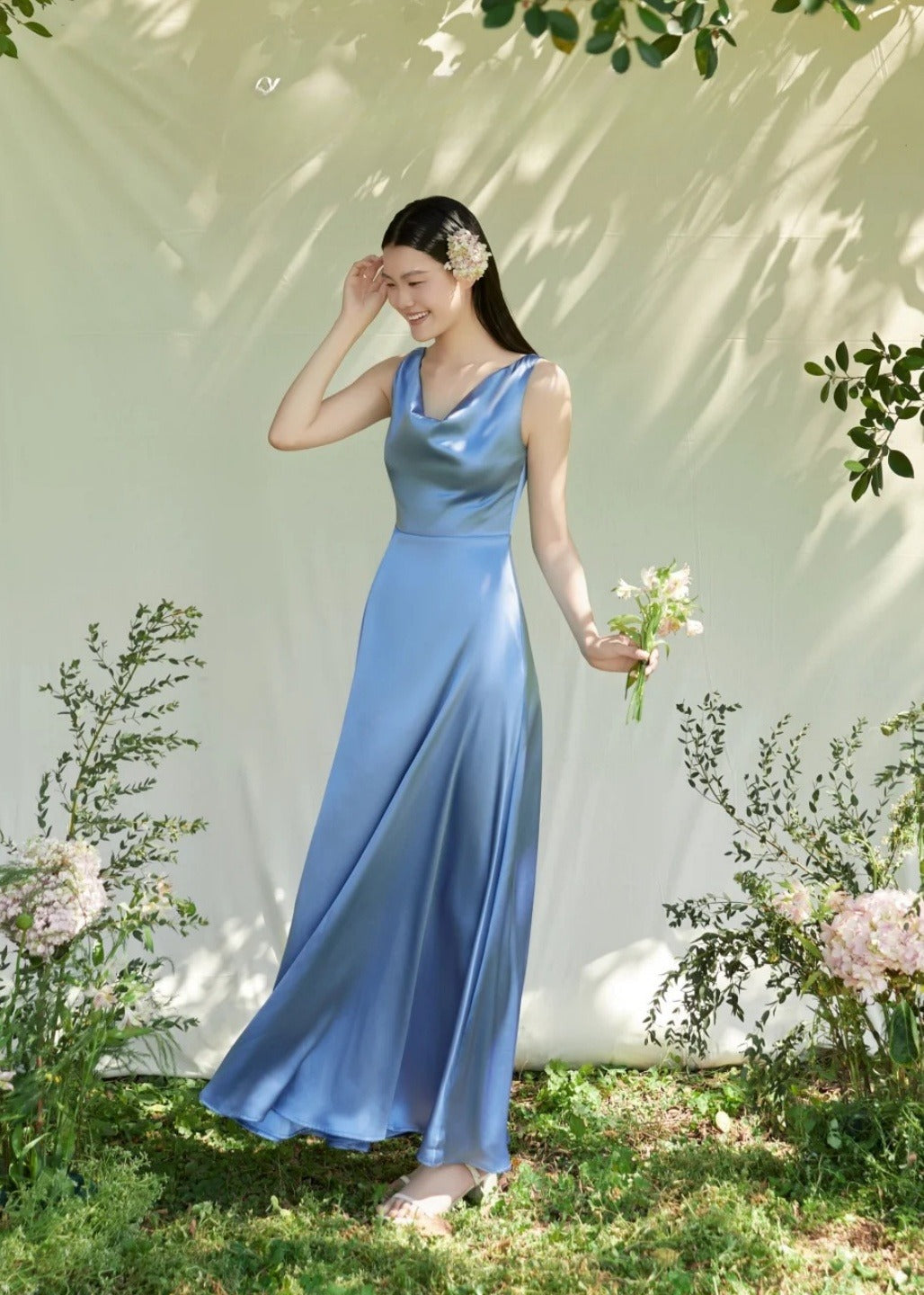 Elegant Sheath Blue Bridesmaid Dresses Satin  Sleeveless Evening Dresses ED05481