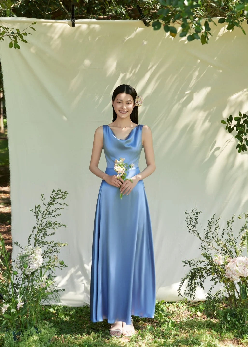Elegant Sheath Blue Bridesmaid Dresses Satin  Sleeveless Evening Dresses ED05481