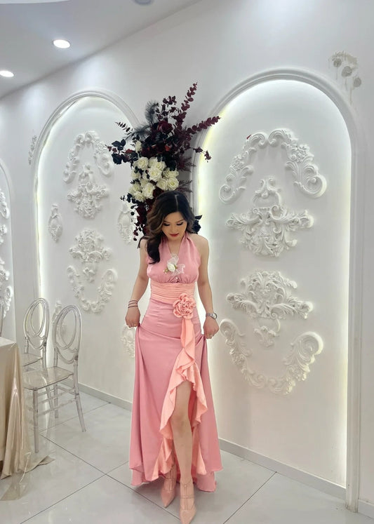 Elegant Sheath Pink Bridesmaid Dresses Satin Sleeveless Evening Dresses ED05483