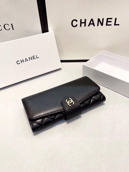 CHANEL Leather Bifold Wallet Classic In Black 19x10cm