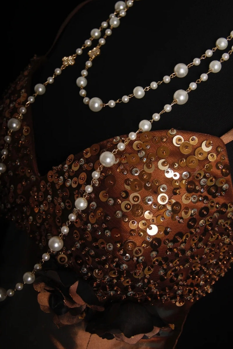 Vintage Spaghetti Strap A-Line Short Prom Dresses Satin Brown Formal Dresses Sequin Homecoming Dresses EP04772