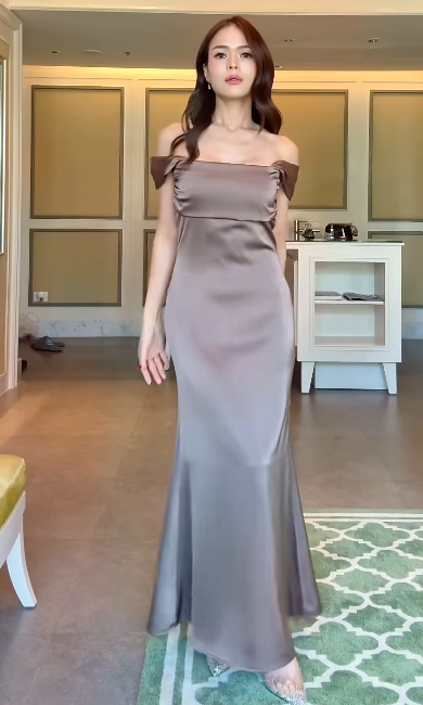 Elegant Square Neck Sheath Satin Chocolate Bridesmaid Dresses EP04863