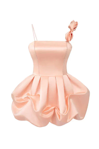 Vintage Pink Satin Short A-Line Party Dress Cocktail Dress Homecoming Dress TP4449