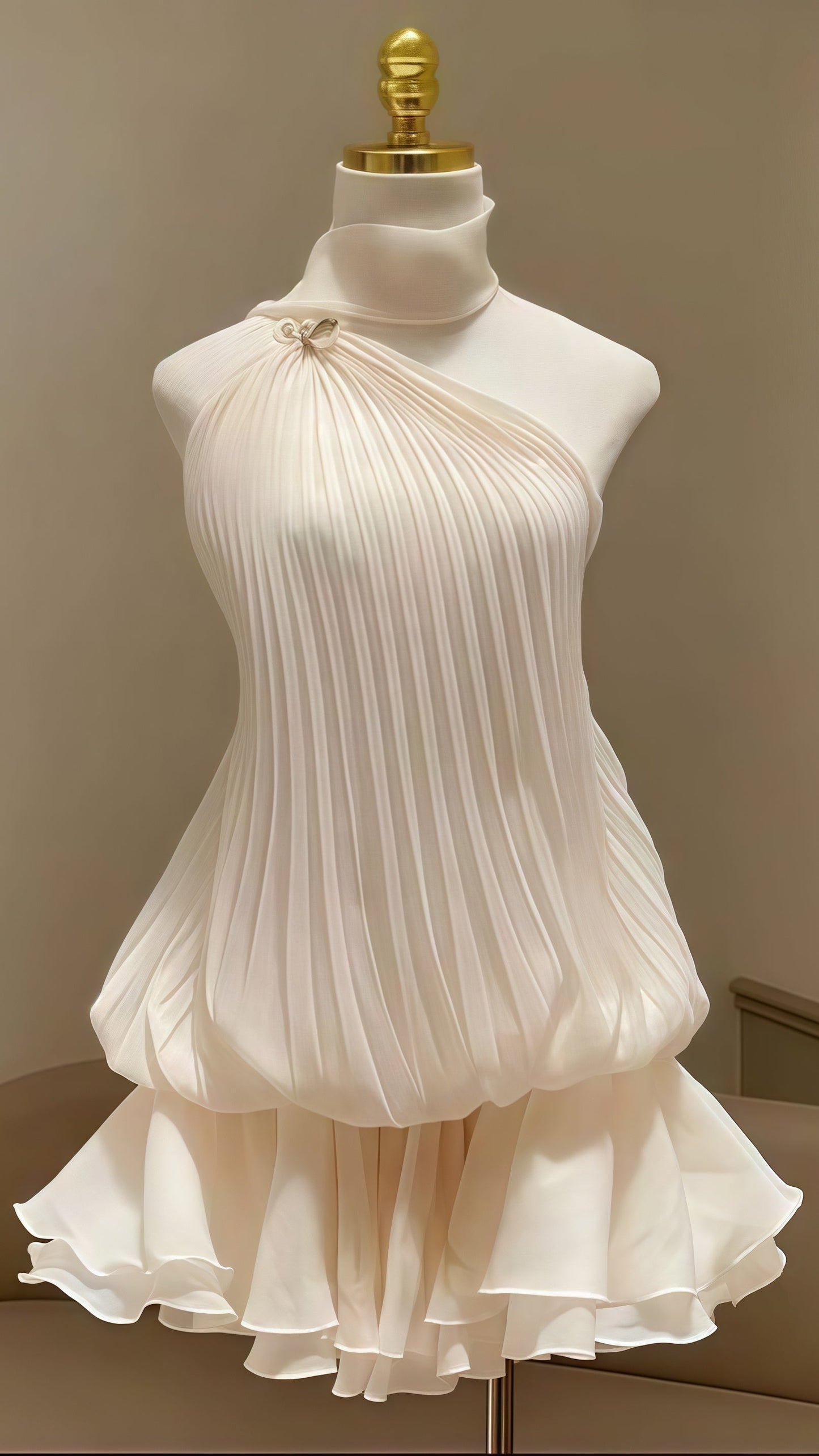 Elegant Halter Ivory Chiffon Homecoming Dresses Pleated Mini Cocktail Dance Dress,AST1819