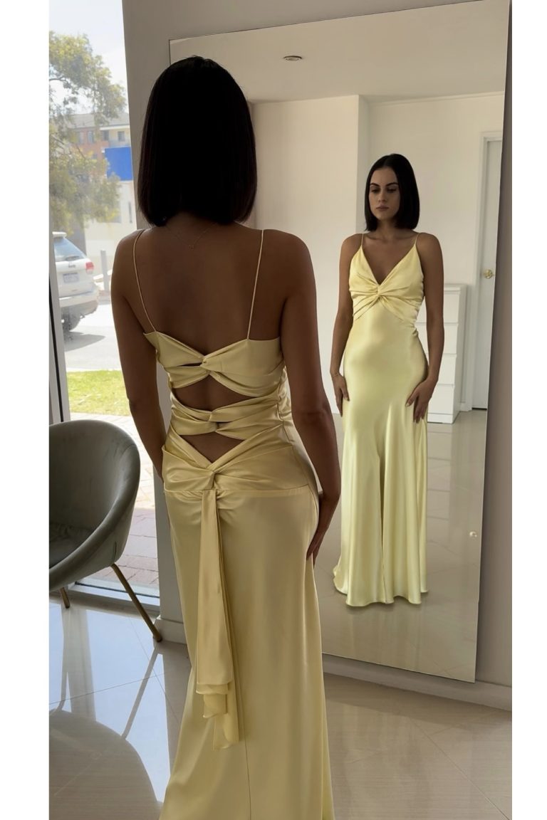 Yellow Fashion V-neck Spaghetti Straps Elegant Long Satin Back lace-up Ball Gown Evening Dress Party Dress gh3160