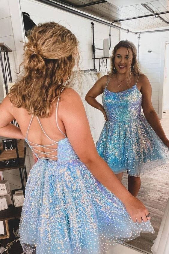 Cute Hot Pink Sequins A-Line Homecoming Dress Hoco Night Dresses