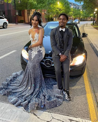 Charming Sequins Mermaid Evening Dress Long Prom Dress SH976