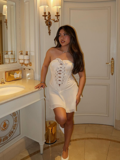 Cute A Line Strapless White Chiffon Short Homecoming Dress Birthday Dress SH2395