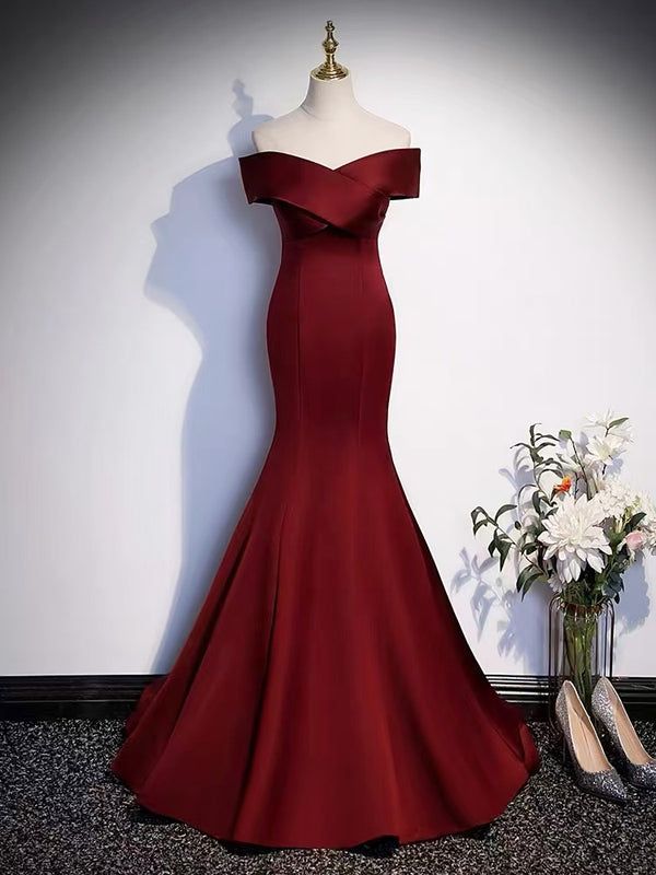 Mermaid Burgundy Long Prom Dresses, Wine Red Mermaid Long Formal Graduation Dresses GG002