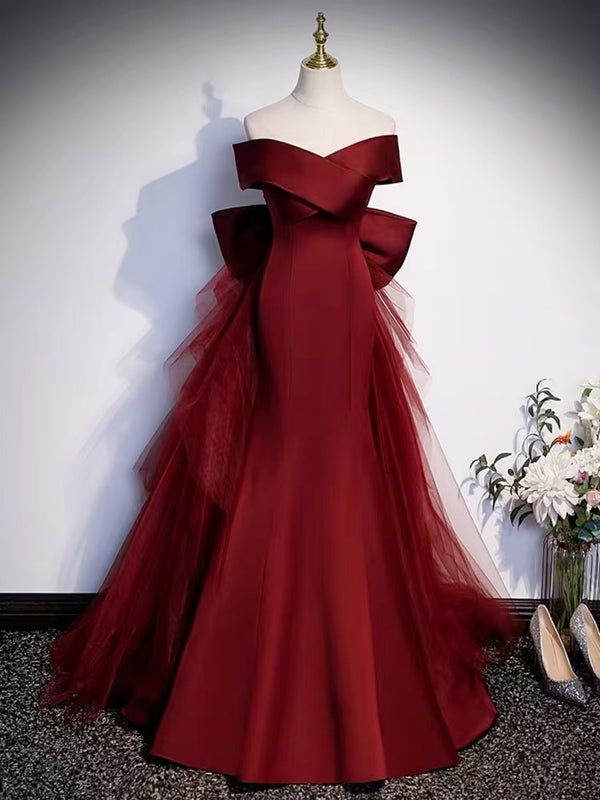 Mermaid Burgundy Long Prom Dresses, Wine Red Mermaid Long Formal Graduation Dresses GG002