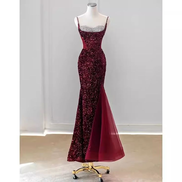 Mermaid Burgundy Long Prom Dresses, Wine Red Mermaid Long Graduation Dresses GG003
