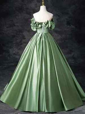 Elegant A Line Strapless Green Satin Long Prom Dresses  GG013