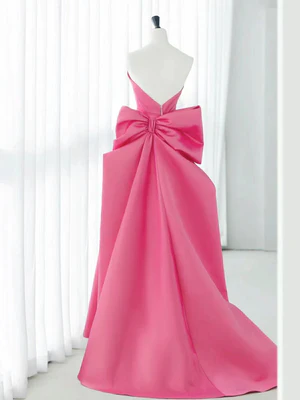 Elegant A Line Sweetheart Bow-knot Barbie Pink Long Satin Prom Dresses, Formal Evening Dresses GG027