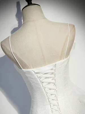 Shiny Sequins White Mermaid Spaghetti strap Tulle  Long Prom Dresses, White Mermaid Long Formal Evening Dresses GG030