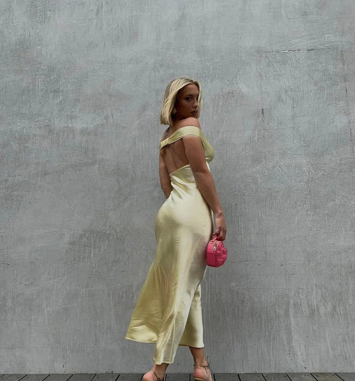 Yellow/blue fashionable simple mermaid strapless long satin Ball gown, prom dress, evening dress, party dress gh3495