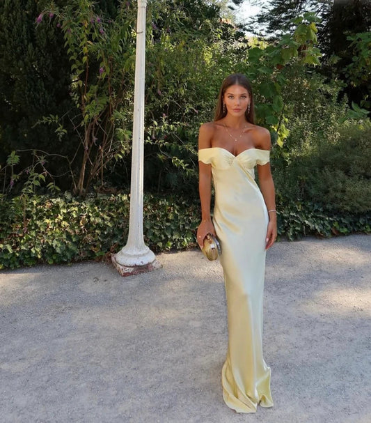Yellow/blue fashionable simple mermaid strapless long satin Ball gown, prom dress, evening dress, party dress gh3495