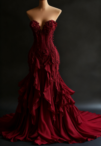 Vintage Mermaid Strapless Ivory Chiffon Tulle Long Prom Dress,Wedding Dress,Evening Dress GG1350