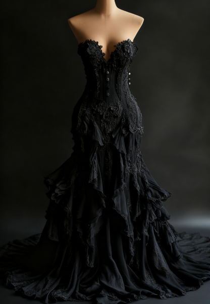 Vintage Mermaid Strapless Ivory Chiffon Tulle Long Prom Dress,Wedding Dress,Evening Dress GG1350