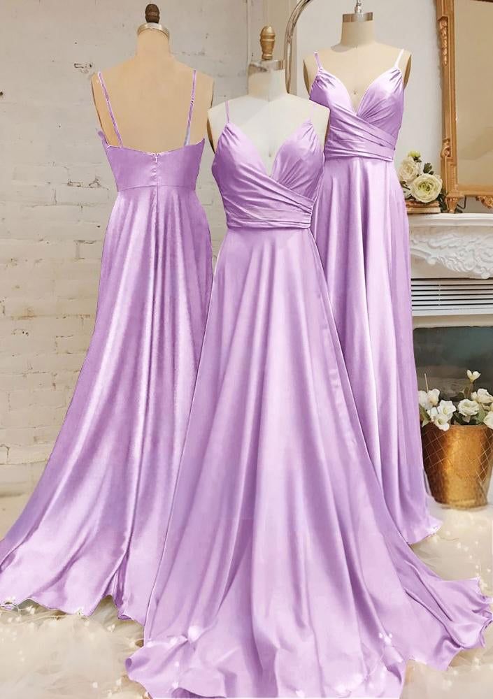Simple A Line Spaghetti Straps V Neck Satin Long Prom Dress,Bridesmaid Dress,Evening Dress GG1716