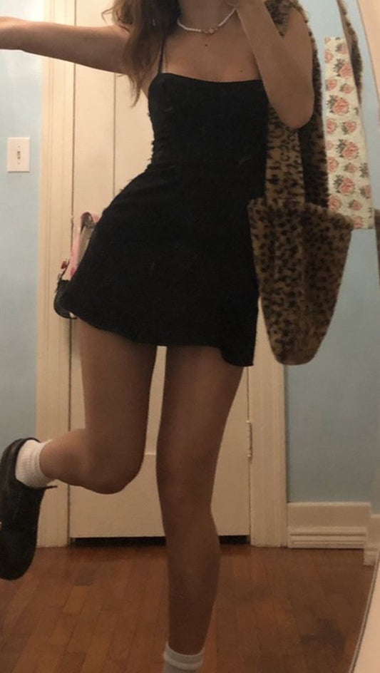 Simple A Line Spaghetti Straps Black Satin Short Prom Dress,Homecoming Dress,Evening Dress GG1831