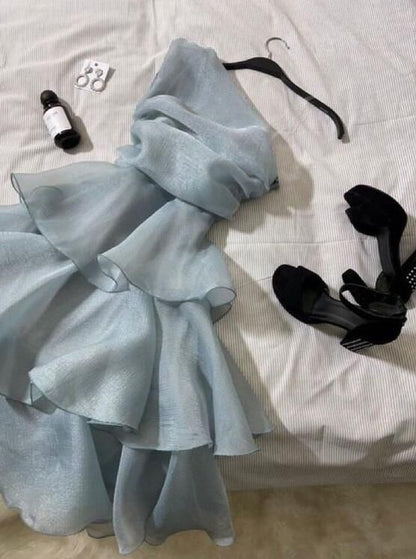 Fairy A Line One Shoulder Chiffon Tiered Short Prom Dress,Homecoming Dress,Evening Dress GG1895