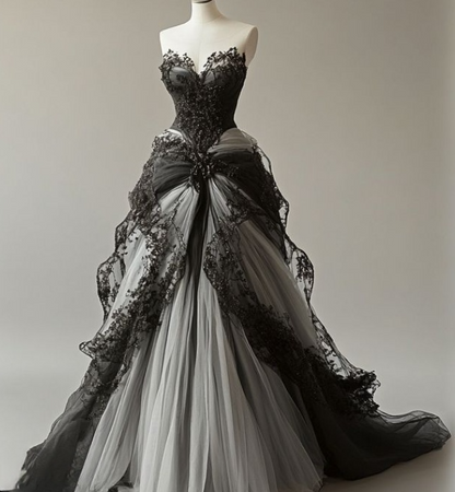 Stunning A line Strapless Tulle Lace Long Prom Dress,Wedding Dress,Evening Dress GG2254