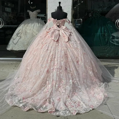 Gorgeous Ball Gown Off The Shoulder Pink Satin Tulle Lace Applique Long Prom Dress,Party Dress,Evening Dress GG2319