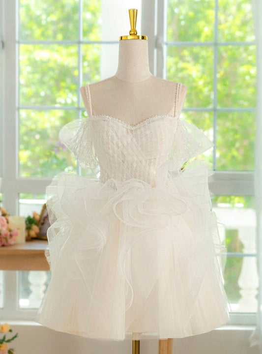 Lovely A Line Spaghetti Straps Tulle Short Prom Dress,Homecoming Dress,Evening Dress GG2348