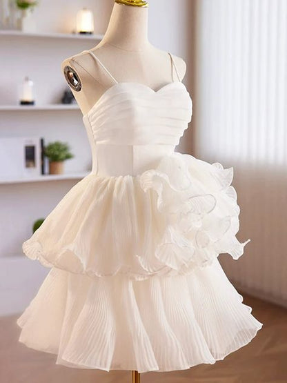 Cute A Line Spaghetti Straps Chiffon Pleaded Short Prom Dress,Homecoming Dress,Birthday Dress GG2350