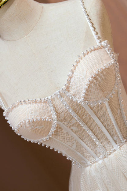 Lovely A Line Spaghetti Straps Tulle Pearl Short Prom Dress,Homecoming Dress,Birthday Dress GG2351