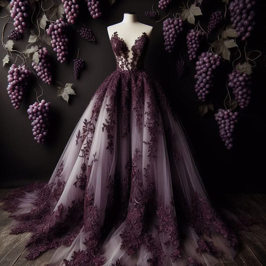 Stunning A Line Sweetheart Grape Tulle Applique Long Prom Dress,Wedding Dress,Evening Dress GG2416