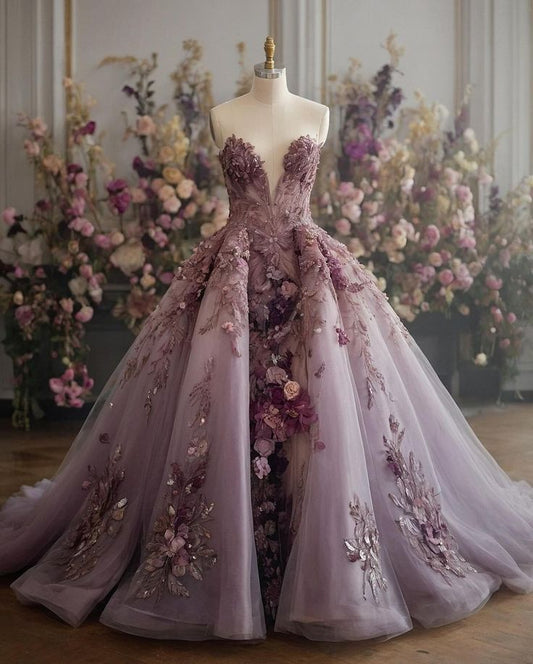 Gorgeous Ball Gown V Neck Tulle Applique Long Prom Dress, Party Dress, Evening Dress GG2425