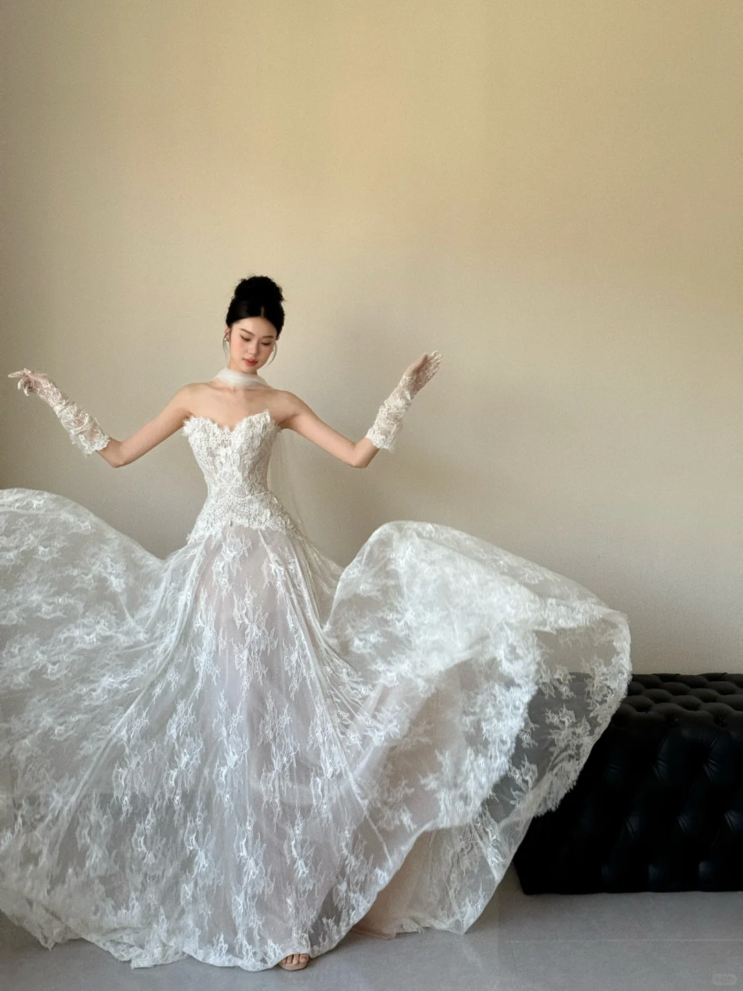 Stunning A Line Strapless White Lace With Gloves Long Prom Dress, Wedding Dress, Evening Dress GG2540