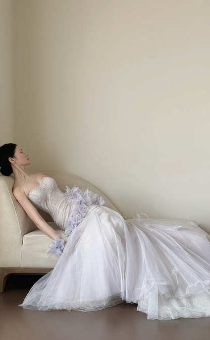 Unique Mermaid Straoless Satin Tulle Applique Long Prom Dress, Party Dress, Evening Dress GG2823