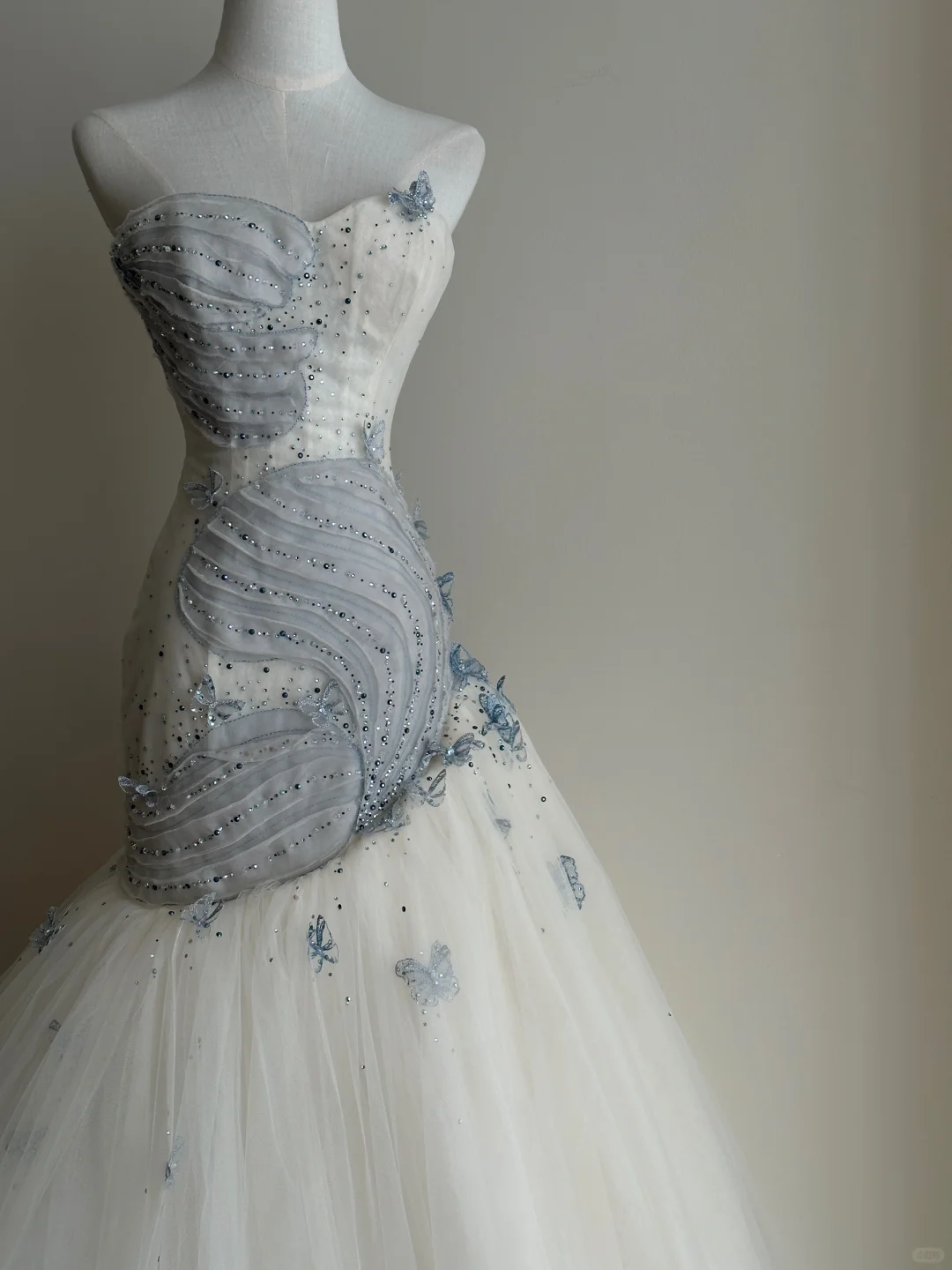 Pretty Mermaid Strapless Tulle Beaded Long Prom Dress, Wedding Dress, Evening Dress GG2839