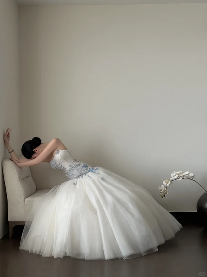 Pretty Mermaid Strapless Tulle Beaded Long Prom Dress, Wedding Dress, Evening Dress GG2839