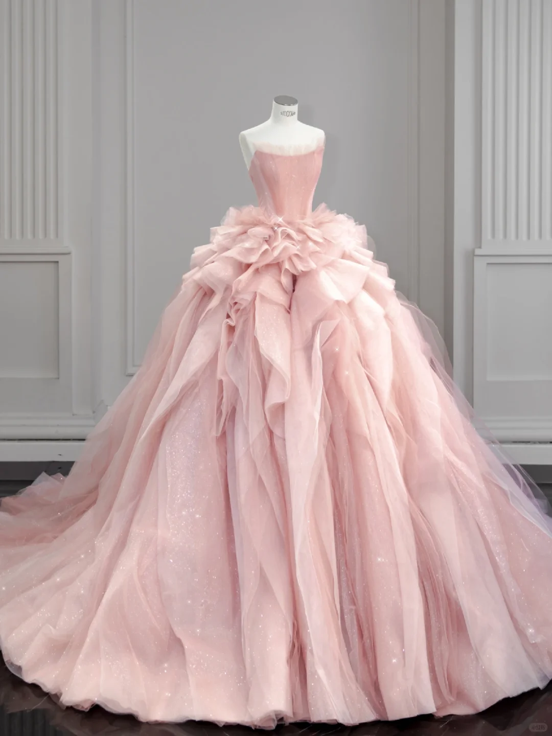 Fairy Ball Gown Strapless Soft Pink Satin Tulle Long Prom Dress, Wedding Dress, Evening Dress GG2932