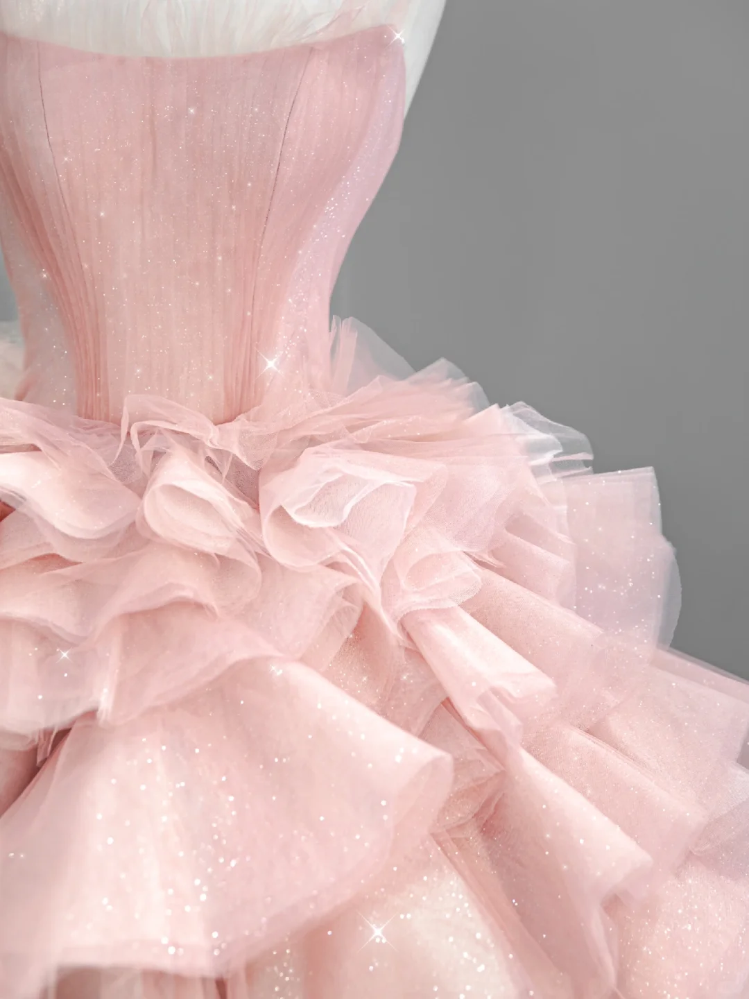 Fairy Ball Gown Strapless Soft Pink Satin Tulle Long Prom Dress, Wedding Dress, Evening Dress GG2932