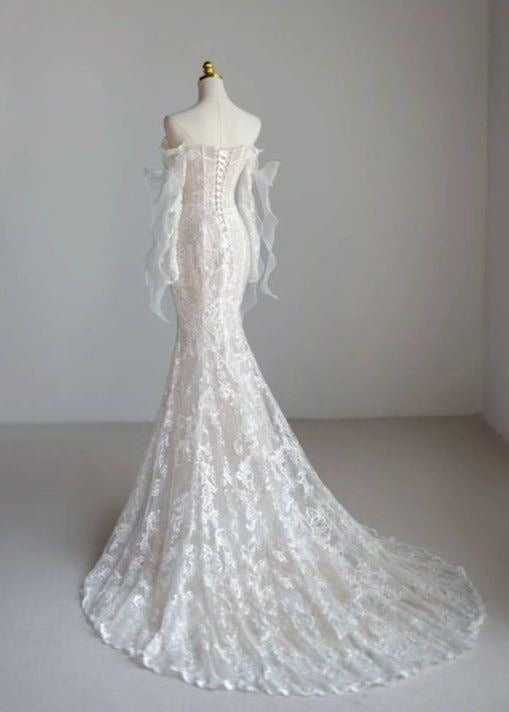 Dreamy Mermaid Strapless Tulle Lace Wedding Dress GG2934