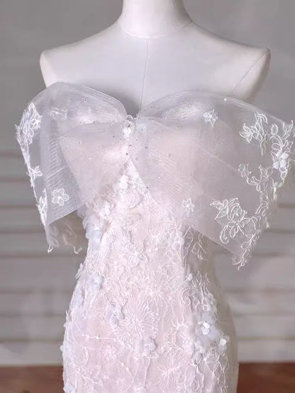 Dreamy Mermaid Off The Shoulder Tulle Lace Wedding Dress GG2937