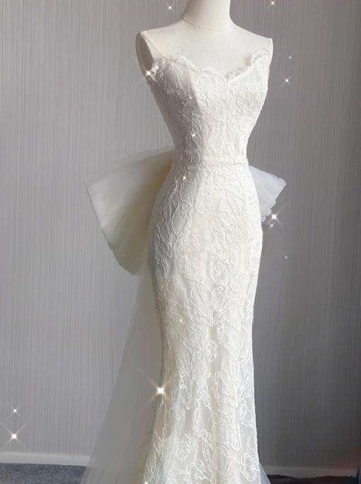 Princess Mermaid Strapless Ivory Tulle Lace Wedding Dress GG2938