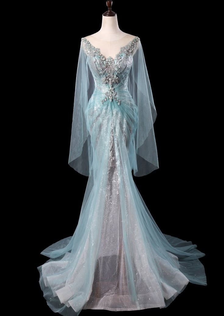 Vintage Mermaid Tulle Beaded Back Lace up Long Wedding Dress GG2940